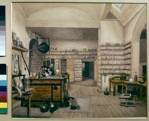 Michael Faraday trabajando en su laboratorio del Royal Institute