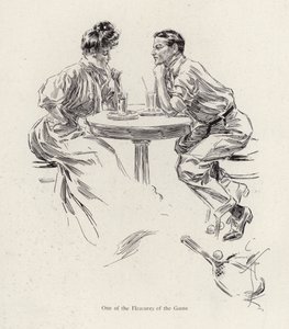 Pareja tomando una bebida después de un juego de tenis de Harrison Fisher