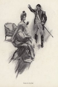 Hombre y mujer preparándose para un baile de Harrison Fisher