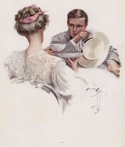 Hombre esperando que una mujer le confíe un secreto de Harrison Fisher