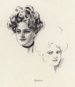 Bocetos a pluma de una joven de Harrison Fisher
