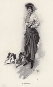 Retrato de una mujer vestida para el campo con su bulldog de Harrison Fisher