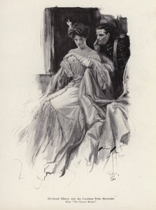 Dos personajes, Desmond Ellery y la Condesa Frina Mavrodin de la novela The Princess Moritza, de Percy Brebner de Harrison Fisher