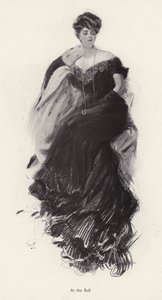 Mujer en un vestido de noche en un baile de Harrison Fisher