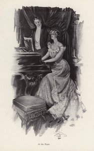 Mujer cantando al piano de Harrison Fisher