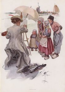 Joven estadounidense pintando una escena holandesa de Harrison Fisher