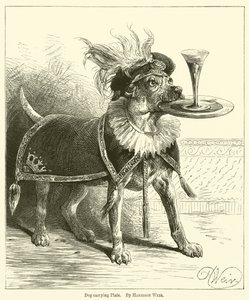Perro llevando un plato de Harrison William Weir