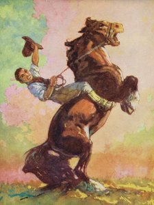 Fábulas de Esopo: El caballo y el ciervo (litografía en color)