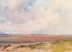 Campos de golf: Lago Hoy, mirando hacia Hilbre desde el noveno tee (litografía en color) de Harry (1878 1950) Rountree
