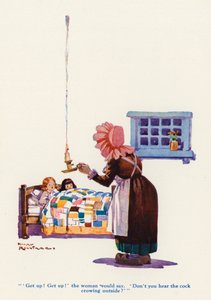 La viuda y sus pequeñas doncellas (litografía en color) de Harry Rountree