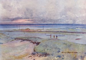 Campos de golf: Muirfield, los greens cuarto y decimocuarto (litografía en color)