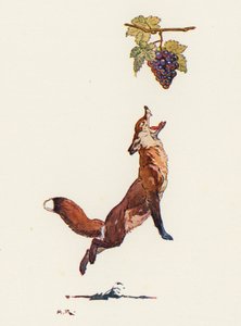 El zorro y las uvas (litografía en color) de Harry Rountree
