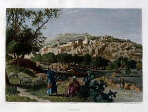Hebrón, grabado por Alfred Krausse después de una imagen de Harry Fenn, publicado en Picturesque Palestine, alrededor de 1875 de Harry ) Fenn