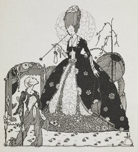 Una señora mira a un campesino que le pide dinero. de Harry Clarke