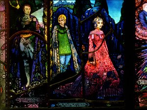 (detalle) La ventana de Ginebra que muestra a Los soñadores por Lennox Robinson y La condesa Cathleen por W.B. Yeats