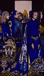 Etain, Helen, Maeve y Fand, la mano tierna de Deirdre Dorada, ilustración de Harry Clarke de 