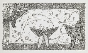 Ilustración para el cuento Riquet con el penacho. Un diseño de mariposa. de Harry Clarke