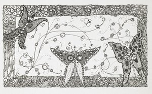 Ilustración para el cuento "El Maestro Gato o el Gato con Botas". Diseño de una mariposa. de Harry Clarke