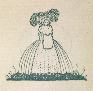 Ilustración que muestra a una mujer con un vestido grande.