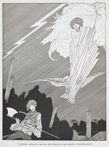 "Júpiter apareció ante él blandiendo sus poderosos rayos". Ilustración de "los ridículos deseos". de Harry Clarke