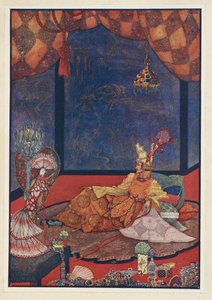 El ruiseñor. El pájaro artificial estaba colocado sobre un cojín de seda cerca de la cama del Emperador. de Harry Clarke