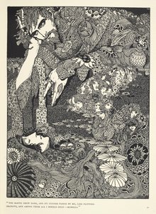 "La tierra se oscureció, y sus figuras pasaron a mi lado, como sombras revoloteantes... Morella" Ilustración para el cuento "Morella".