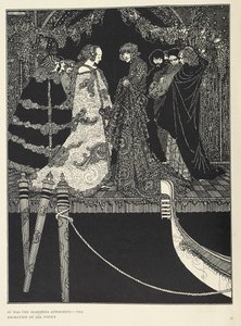 "Era la marquesa Afrodita, la adoración de toda Venecia". Ilustración para el cuento "La asignación". de Harry Clarke