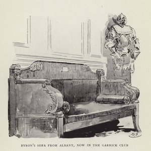El sofá de Byron de Albany, ahora en el Garrick Club de Harry Furniss