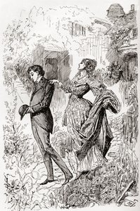 Estella y Pip en el jardín de la señorita Havisham de Harry Furniss