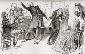 El Sr. Micawber logra la caída de Heep. "La triunfante floritura con que el señor Micawber pronunció las palabras tuvo un poderoso efecto para alarmar a la madre, que gritó muy agitada: "¡Ury! ¡Ury! Sé 