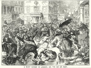 Caricatura de Punch: Un domingo tranquilo en Londres; o, el día de descanso (grabado) de Harry Furniss
