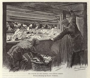 Las seis en la Oficina General de Correos de Harry Furniss