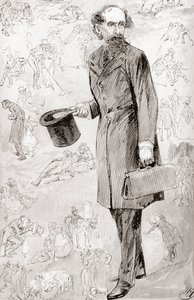 El viajero poco comercial. Ilustración de Harry Furniss para el cuento El viajero no comercial de Los libros de Navidad de Charles Dickens, publicado en The Testimonial Edition de 1910.