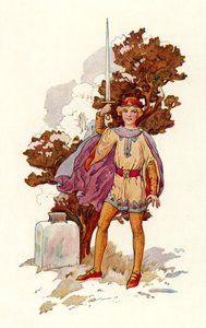 Arturo con Escalibur (litografía en color)