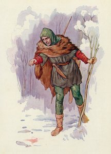 "¡Ja!" gritó Herbert el Guardabosques, "¡ha habido una matanza aquí!" (litografía en color) de Harry George Theaker
