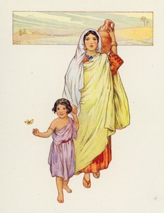 Agar e Ismael salieron al desierto (litografía en color) de Harry George Theaker