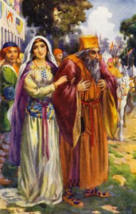 "Contempló a Isaac el judío y a su hermosa hija Rebeca" (litografía en color) de Harry George Theaker