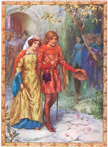 Se casó con una dama de alta cuna (de The Story of Gamelyn) (litografía en color) de Harry George Theaker