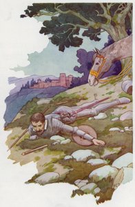 Ilustración para Don Quijote (litografía en color) de Harry George Theaker