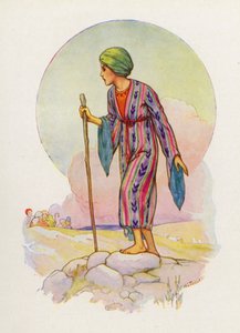 Jacob le hizo a José una túnica de muchos colores (litografía en color) de Harry George Theaker