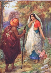 Que descanse un rato en este agradable lugar". De las Aventuras de Rama y Sita, ilustración de "Cuentos infantiles de leyendas indias", c.1930 (litografía en color).