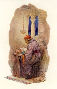 Lectura Merlin (litografía en color) de Harry George Theaker