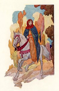 Princesa Ginebra a caballo (litografía en color) de Harry George Theaker