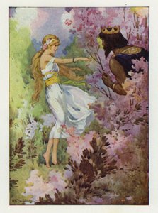 Proserpina bailando entre los lirios, observada por un gran rey (litografía en color) de Harry George Theaker