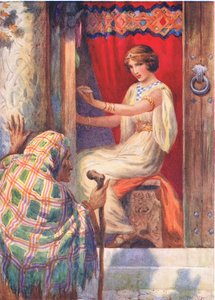 La reina Frigga y el Beldame" de "Baldur el bellobés", ilustrado en "Cuentos infantiles de las leyendas nórdicas", publicado por Raphael Tuck.