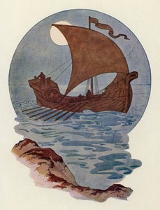 Fue construido como un barco de guerra nórdico (litografía en color) de Harry George Theaker