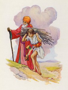 Abraham e Isaac subieron uno al lado del otro por el empinado sendero (litografía en color) de Harry George Theaker