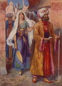Sindbad lleva los regalos al Califa (litografía en color) de Harry George Theaker