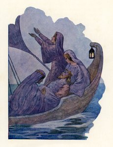 El paso del rey Arturo (litografía en color) de Harry George Theaker