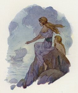 Las sirenas (litografía en color) de Harry George Theaker